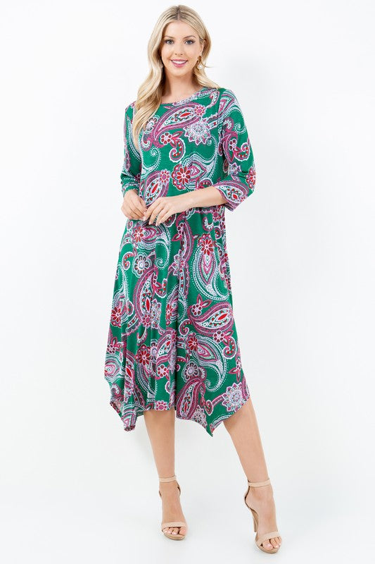 Emerald Green SharkBite Hem w/ Side Pockets Midi Dress DVL5778-H