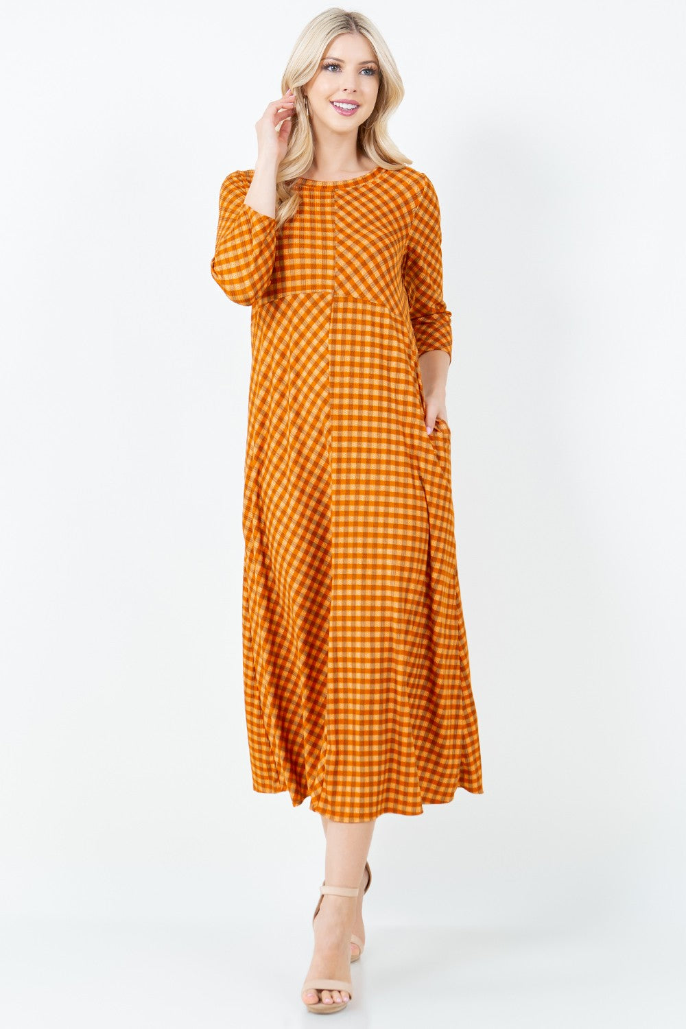 RUST MODEST A-LINE W/SIDE POCKETS MIDI DRESS DVL5929 – Stylish Wholesale