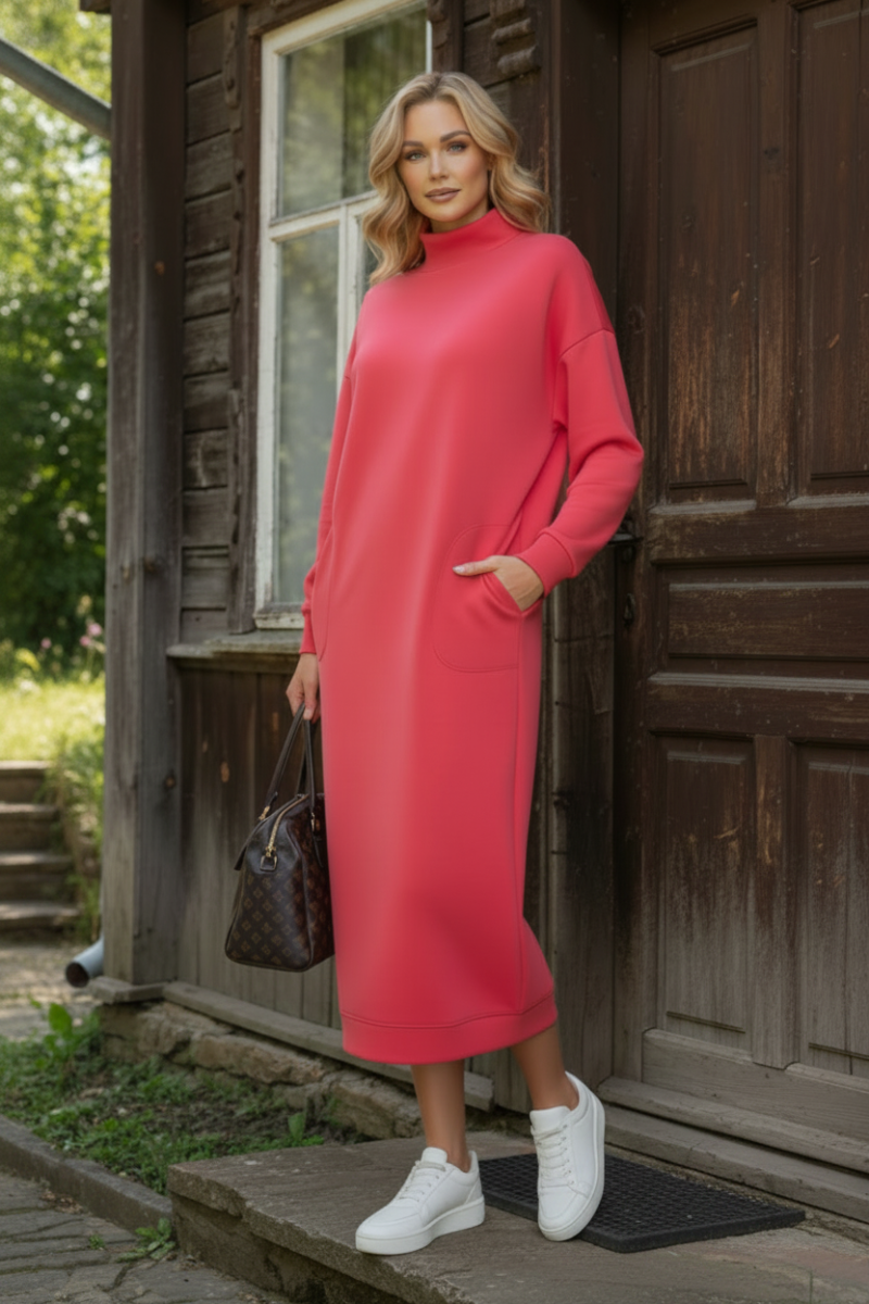 SHILHOUETTE TURTLE NECK LONG SLEEVE MIDI DRESS SHVL6019