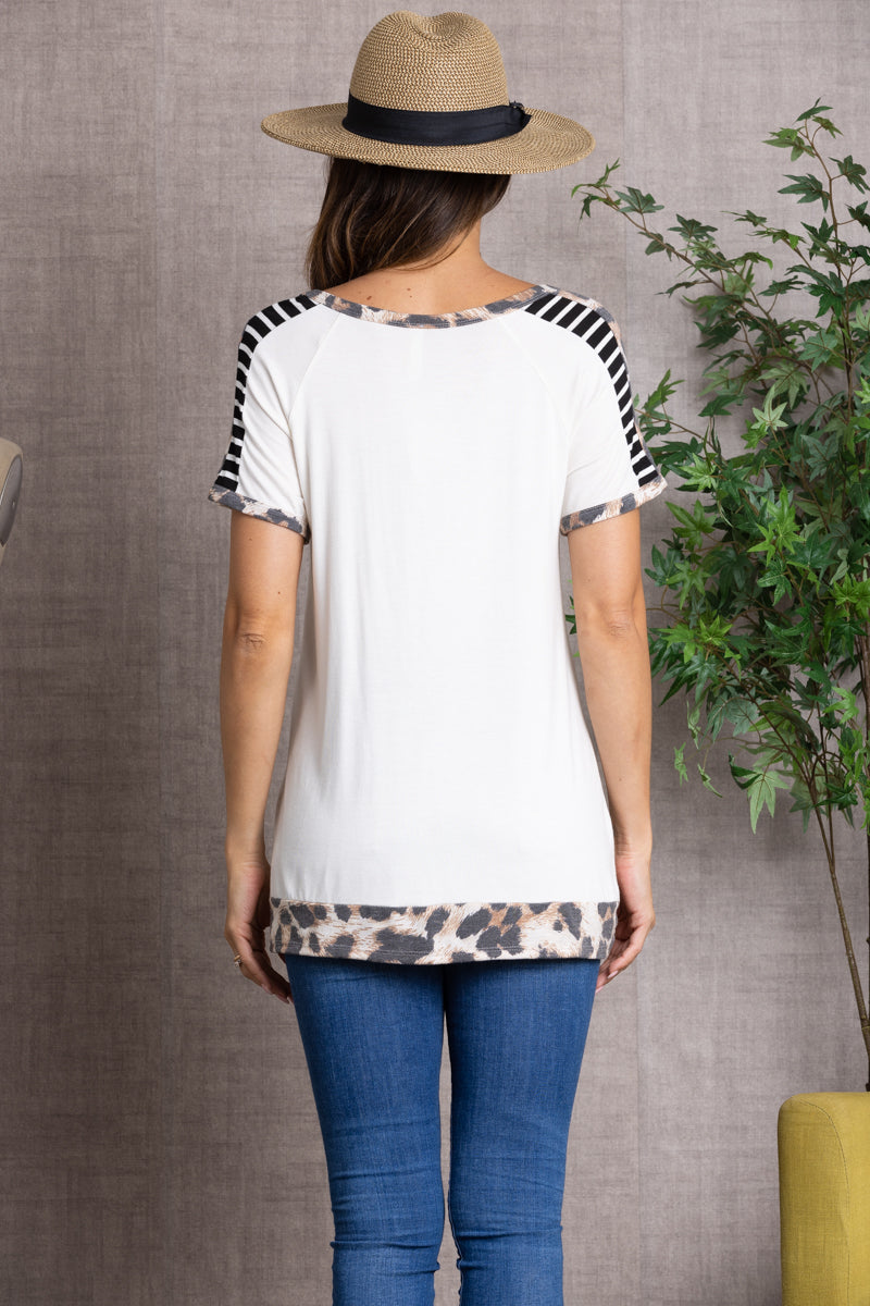 IVORY ANIMAL PRINT CONTRAST KNIT TOP-CT43616D