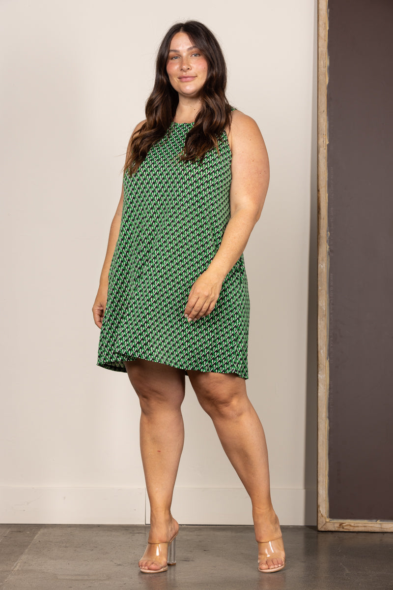 Wholesale Green Chevron Halter Neck Plus Size Mini Dress-Plus Size Wholesale Green Chevron Halter Neck Plus Size Mini Dress-Plus Size