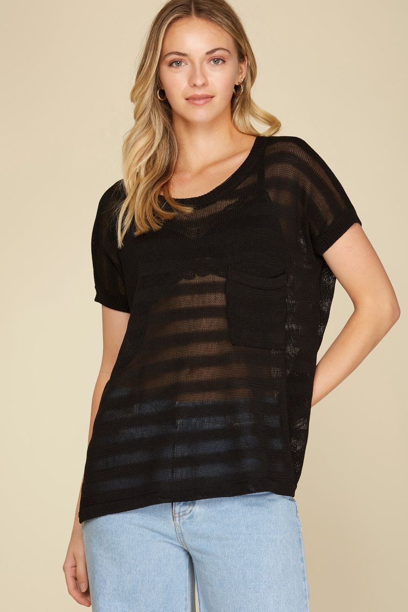 BLACK DROP SHOULDER SHEER KNIT TOP – Stylish Wholesale