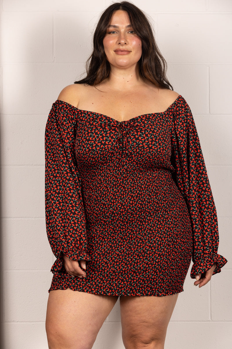 Black FLORAL OFF SHOULDER BODYCON PLUS SIZE MIDI DRESS-D3610 Black FLORAL OFF SHOULDER BODYCON PLUS SIZE MIDI DRESS-D3610
