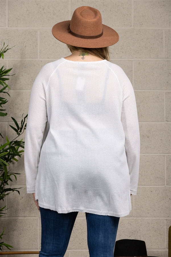 THERMAL WAFFLE KNIT PLUS SIZE HENLEY TOP-T1052P