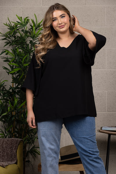 CHIFFON V-NECK BELL SLEEVES PLUS SIZE TOP-T6431