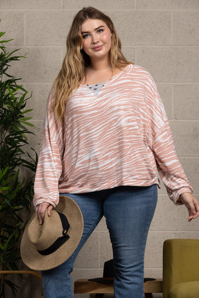 ANIMAL PRINT SWEATER WITH SILVER POLKADOTS PLUS SIZE TOP-T7028