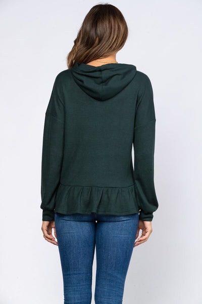 TEAL GREEN THERMAL WAFFLE KNIT HOODY TOP T10814K