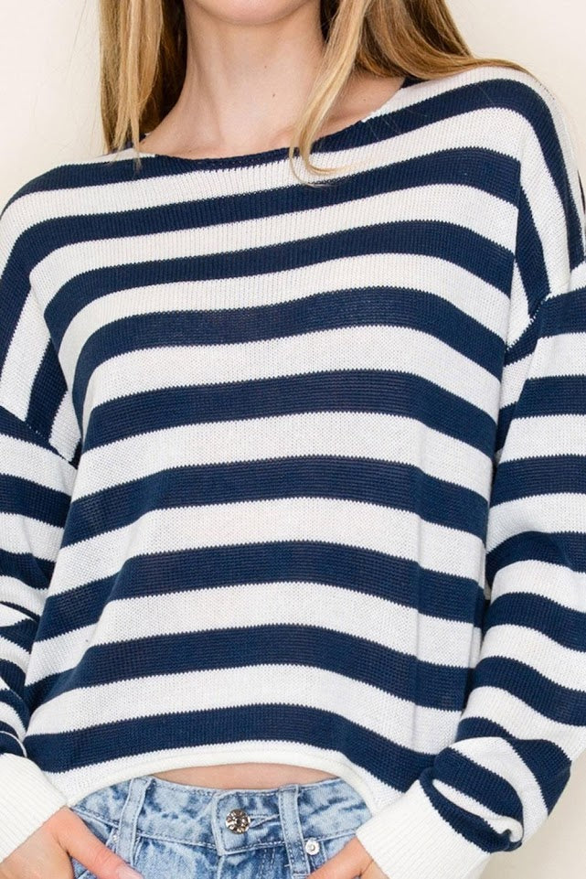 STRIPE LONG SLEEVE SWEATER-WBPT10020