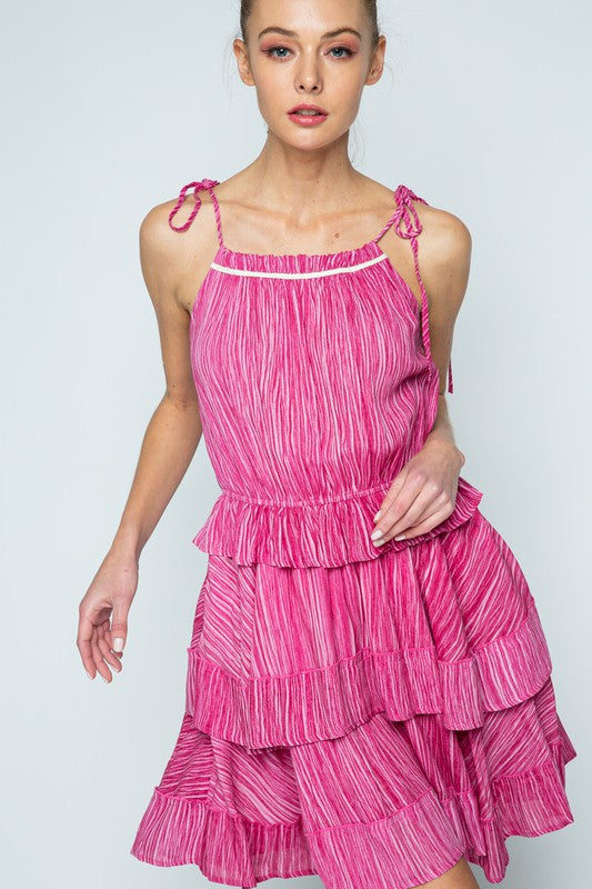 TEABERRY HALTER TIE STRAP TIERED LAYERED SKIRT MINI DRESS MRMDR8406