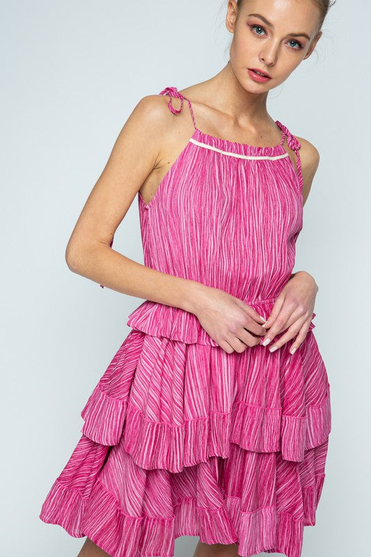 TEABERRY HALTER TIE STRAP TIERED LAYERED SKIRT MINI DRESS MRMDR8406