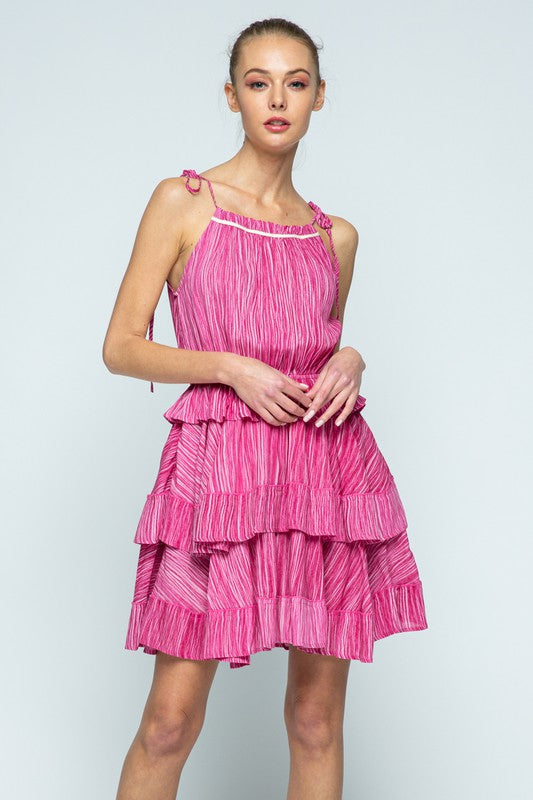 TEABERRY HALTER TIE STRAP TIERED LAYERED SKIRT MINI DRESS MRMDR8406