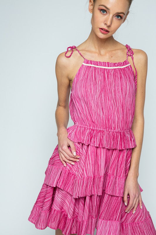 TEABERRY HALTER TIE STRAP TIERED LAYERED SKIRT MINI DRESS MRMDR8406