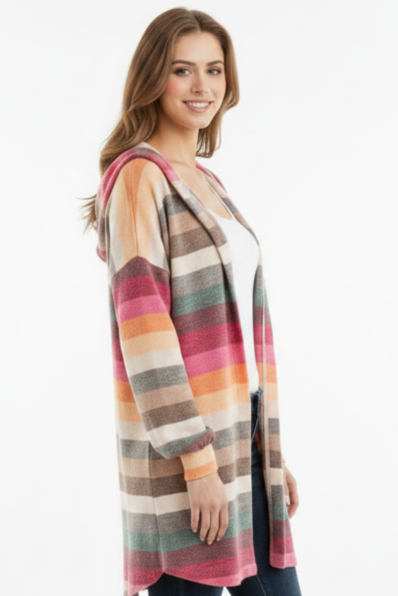 STRIPE MULTI COLOR HOODED CARDIGAN HMEJ6401
