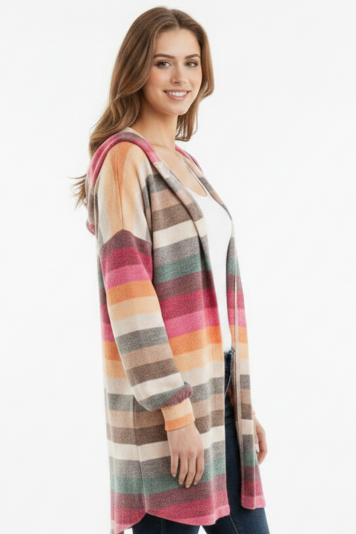 STRIPE MULTI COLOR HOODED CARDIGAN HMEJ6401