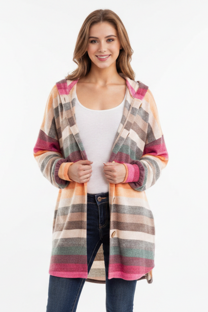 STRIPE MULTI COLOR HOODED CARDIGAN HMEJ6401