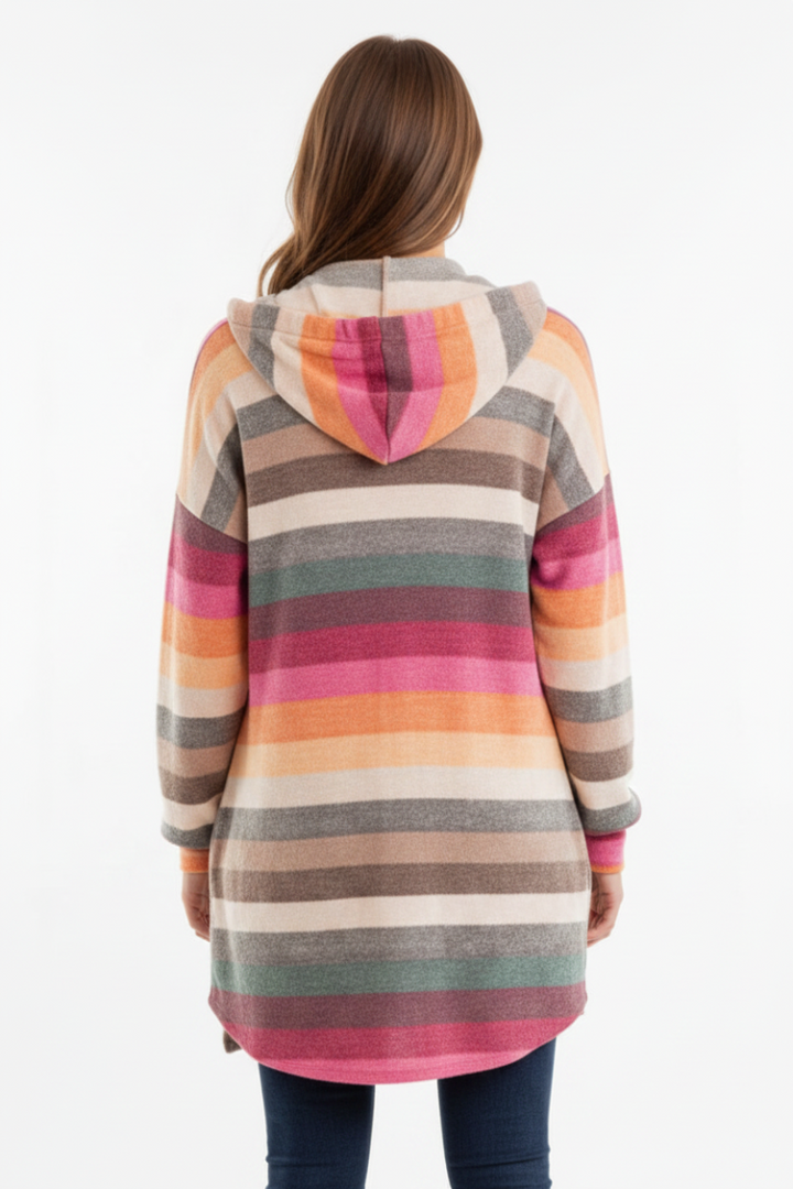 STRIPE MULTI COLOR HOODED CARDIGAN HMEJ6401