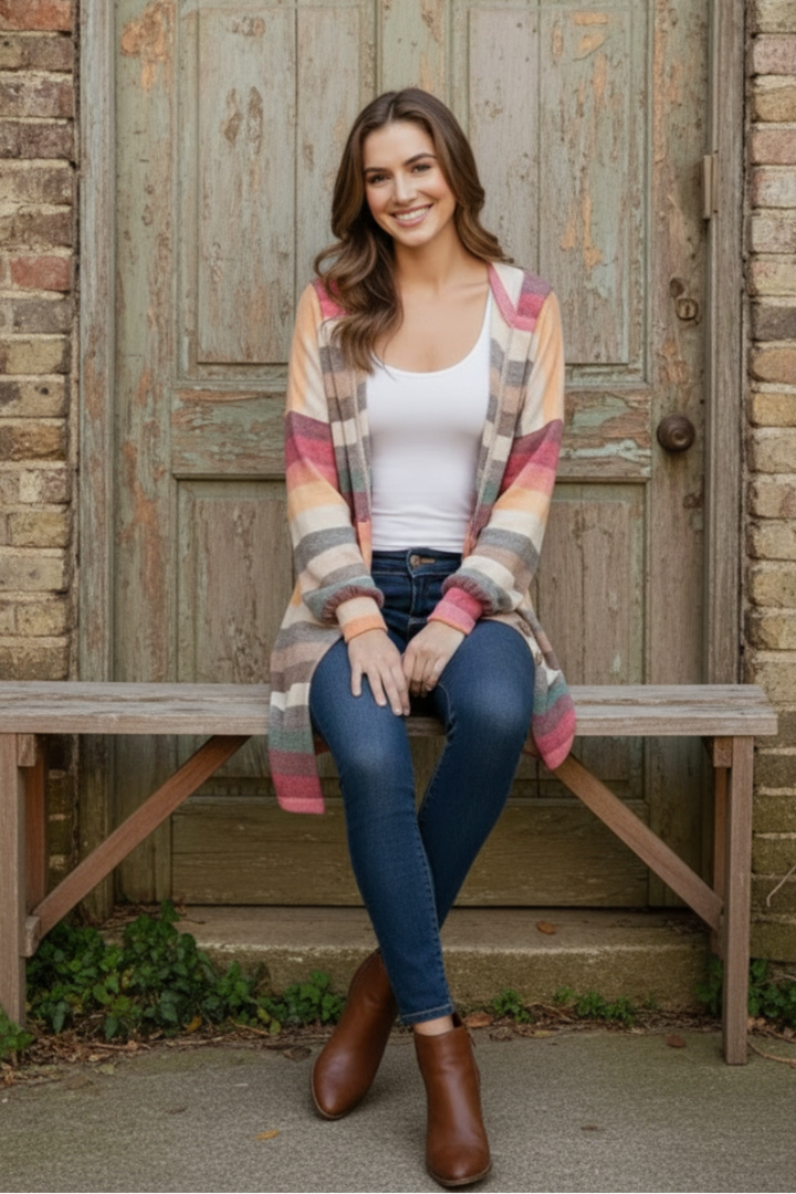 STRIPE MULTI COLOR HOODED CARDIGAN HMEJ6401