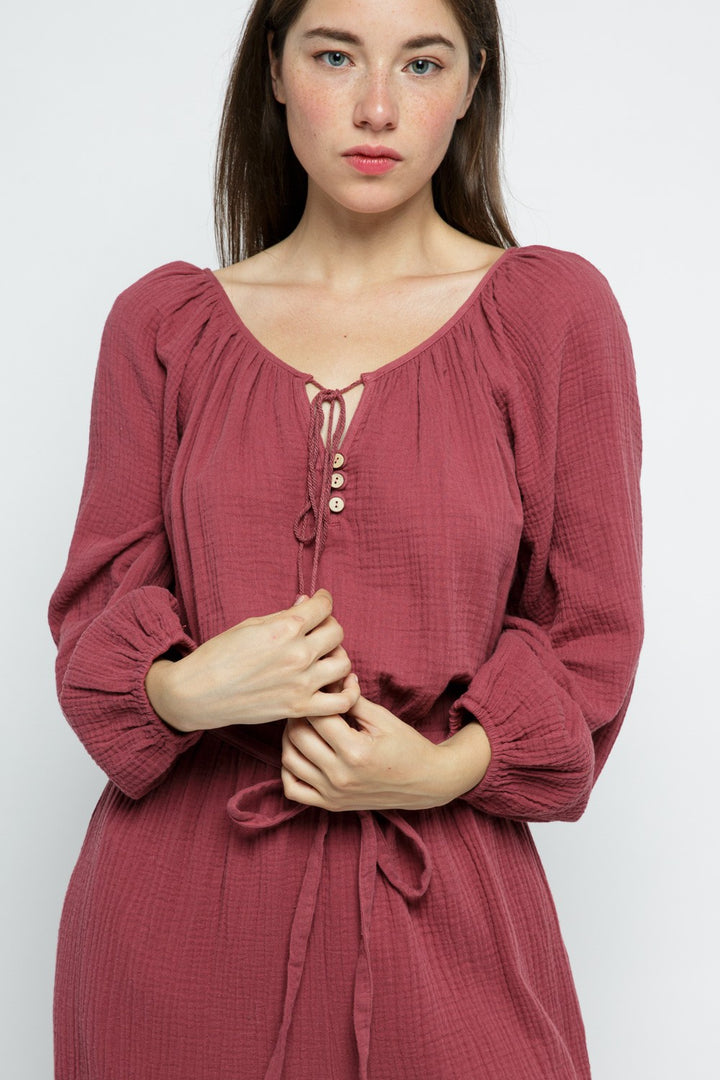 SLATE ROSE LONG SLEEVES W/ TASSELS JUMPSUIT MRMP8641