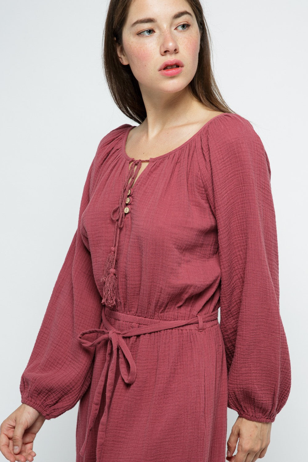 SLATE ROSE LONG SLEEVES W/ TASSELS JUMPSUIT MRMP8641