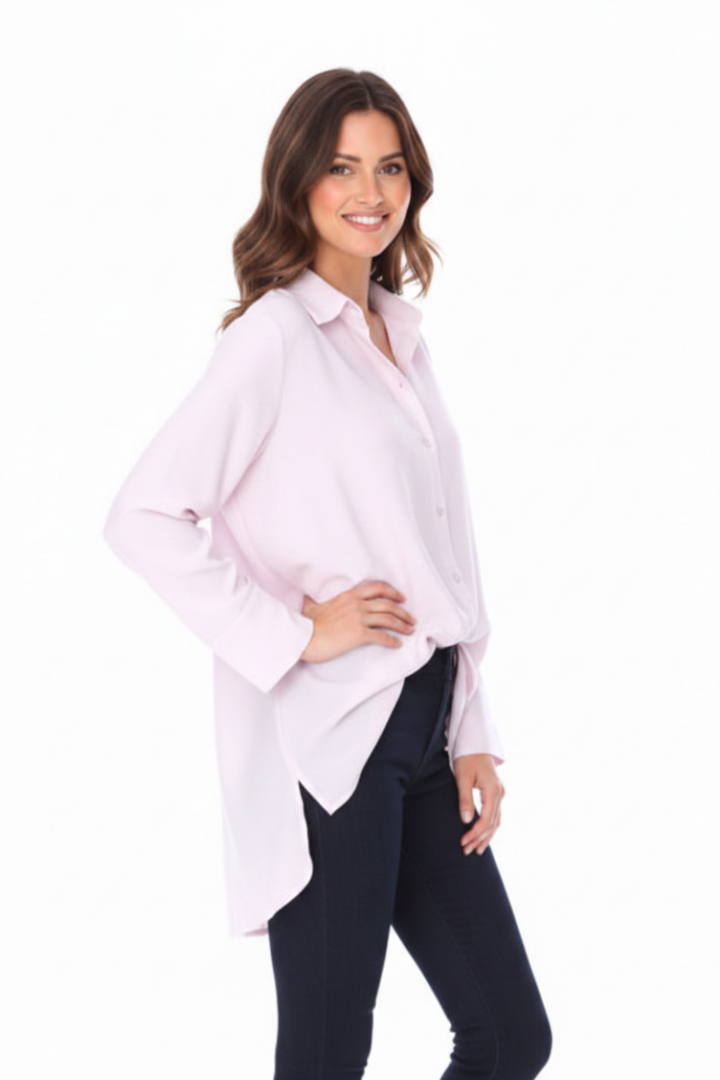 BLUSH BUTTON DOWN HI-LOW BLOUSE -T2300