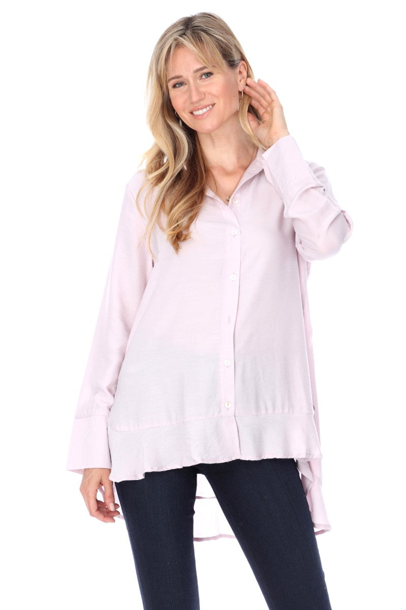 BLUSH BUTTON DOWN HI-LOW BLOUSE -T2300