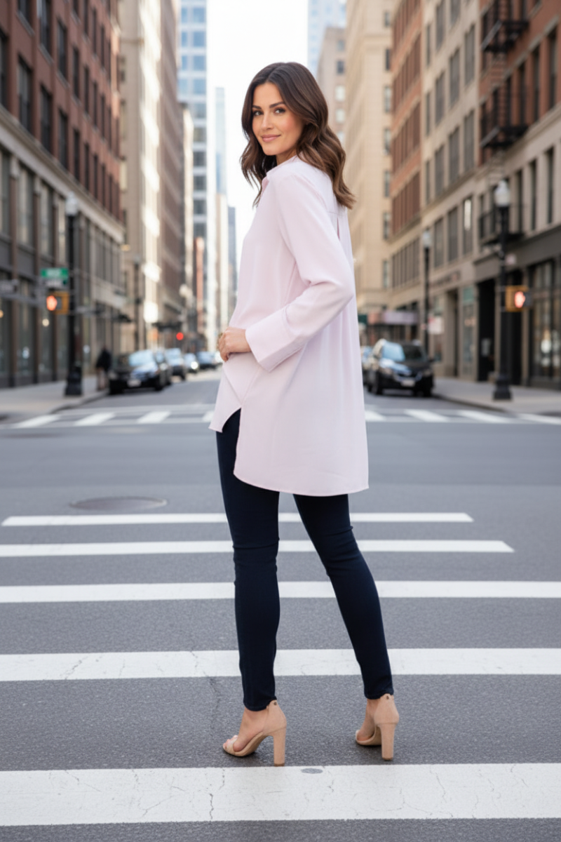 BLUSH BUTTON DOWN HI-LOW BLOUSE -T2300-