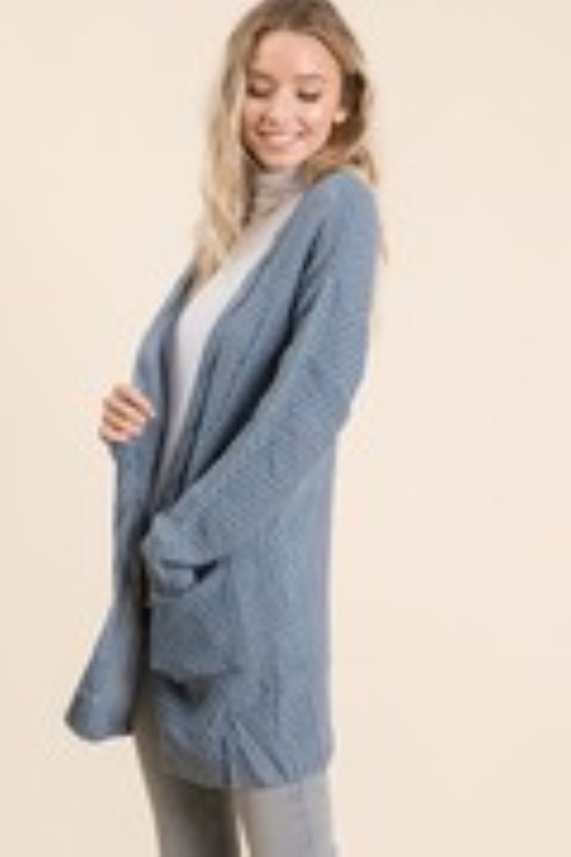 BLUE GREY WAFFLE KNIT OPEN FRONT PLUS SIZE CARDIGAN RJS1833XL