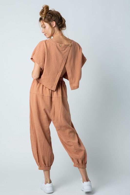 DUSTY MAUVE RELAXED OPEN BACK HAREM JUMPSUIT MRMP7823