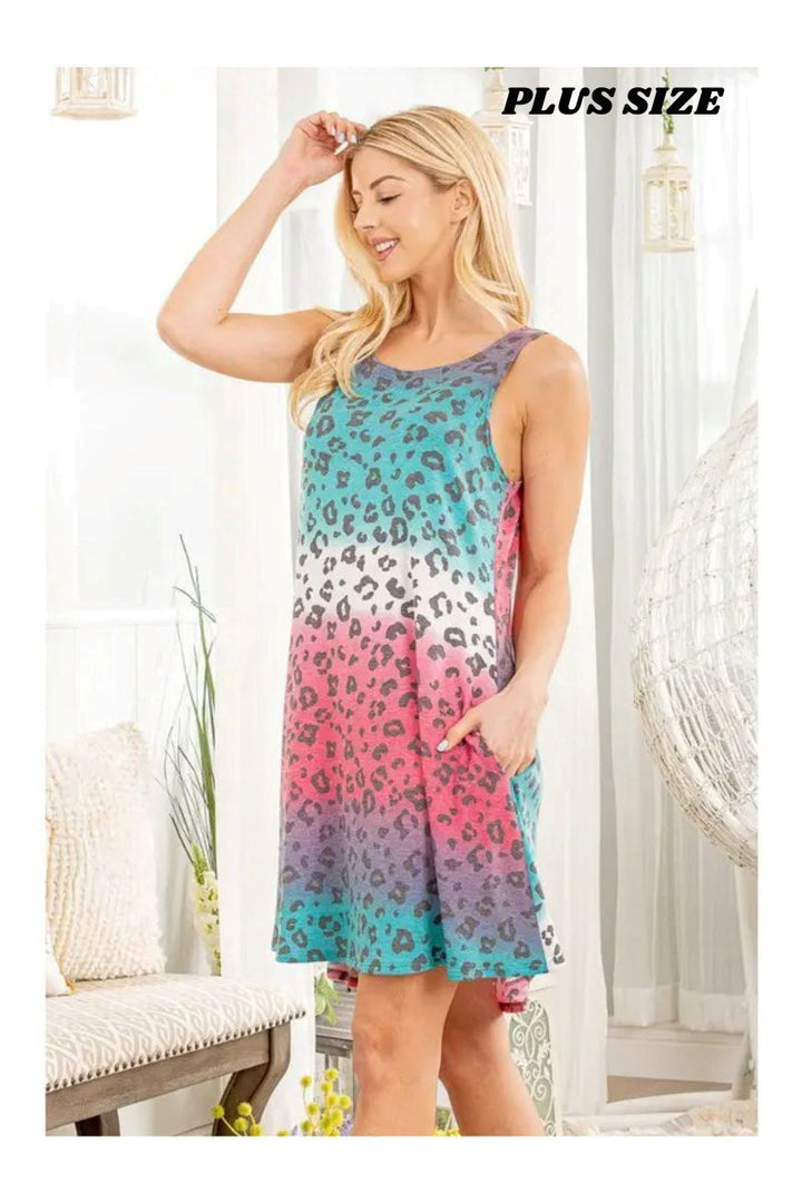 MULTICOLOR ANIMAL PRINT OMBRE PLUS SIZE MINI DRESS HMSD1005-87P