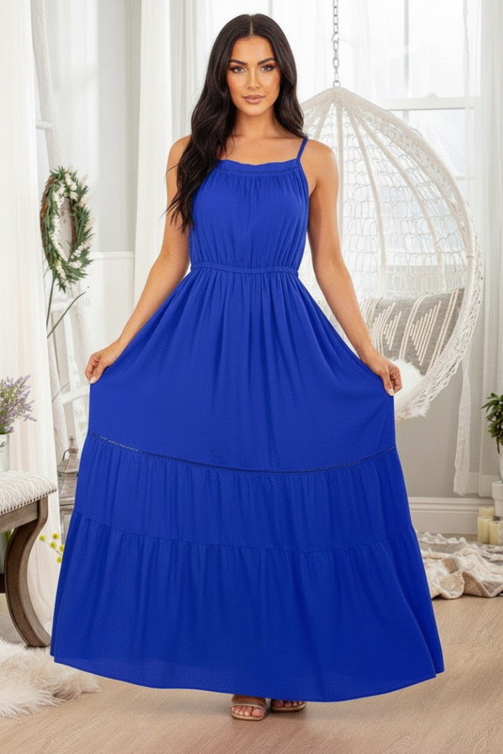 PLUS SIZE SQUARE NECK SOLID MAXI DRESS.