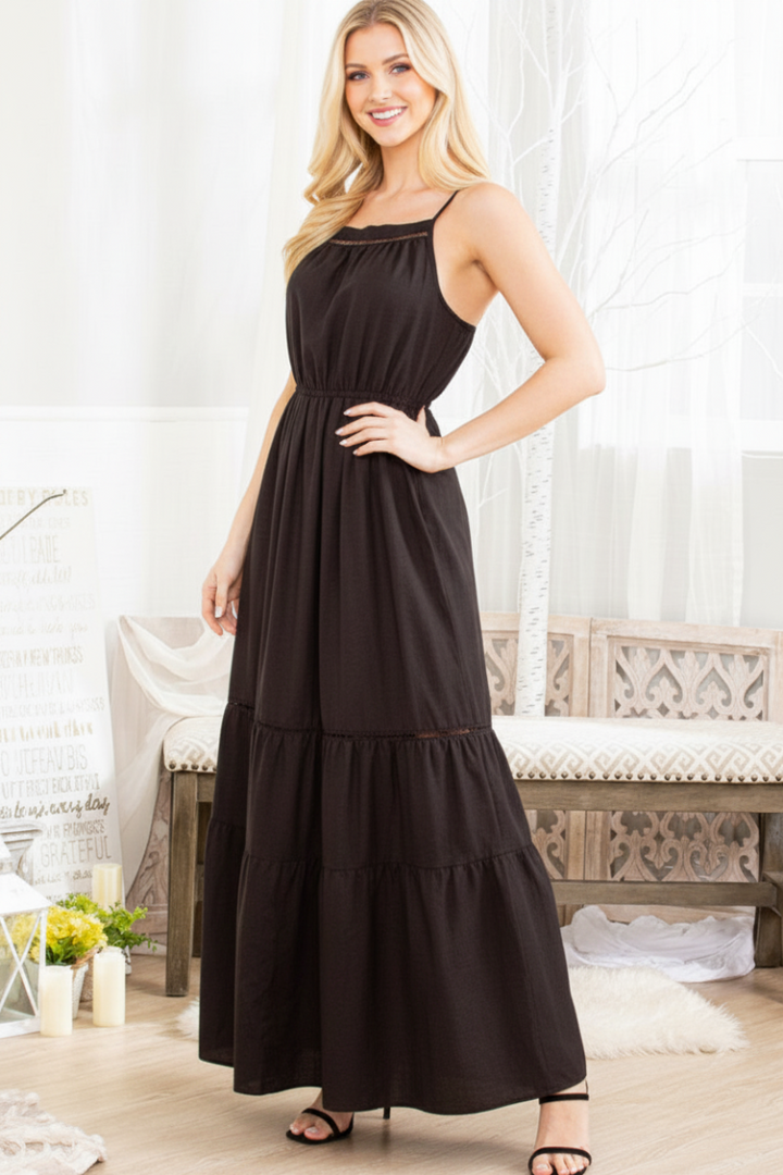 SQUARE NECK SOLID MAXI DRESS.