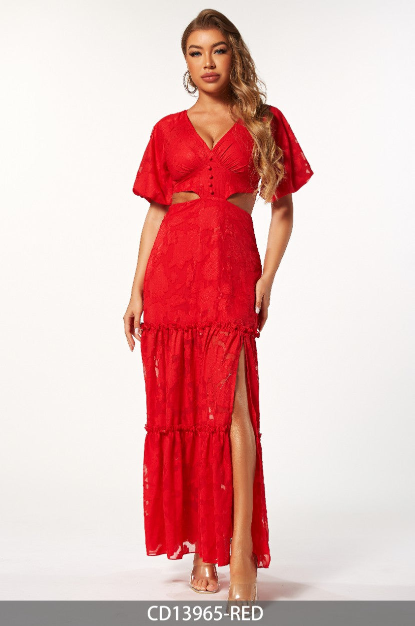 Milumia Women's Open Back Halter Maxi Dress - Deep V Neck Sleeveless Layered Ruffle Summer Dress