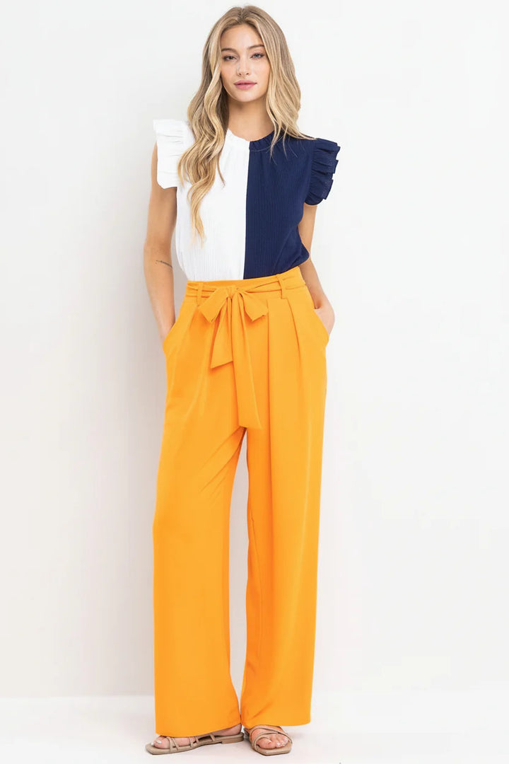 COLOR BLOCK RUFFLE SLEEVELESS GAUZE TOP TT3612NCRSA