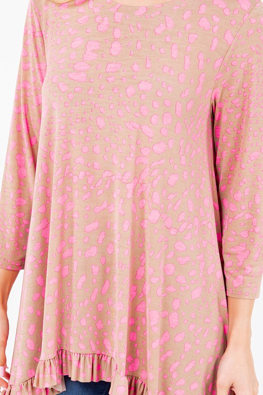 PINK ANIMAL PRINT 3/4 SLEEVES HI-LO PLUS SIZE TUNIC TOP TB50827X-AE