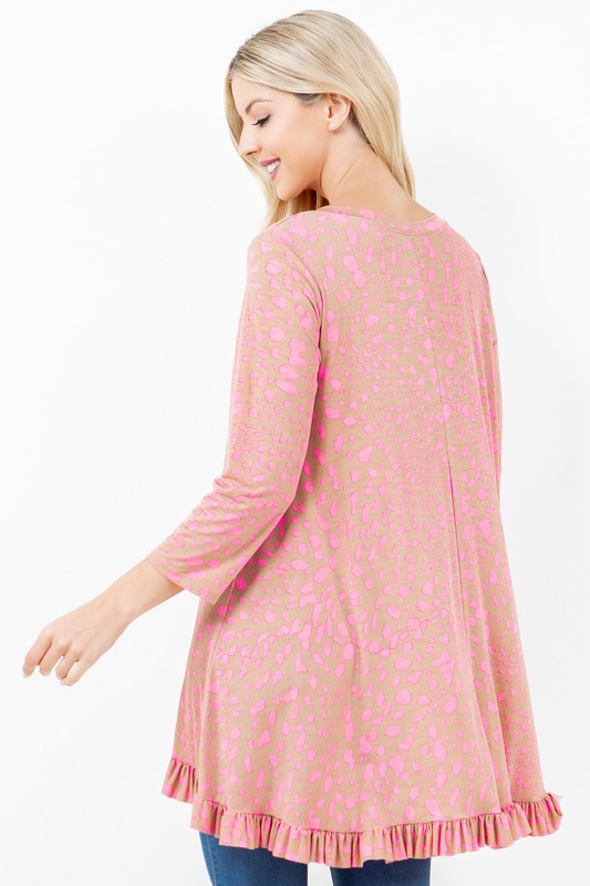 PINK ANIMAL PRINT 3/4 SLEEVES HI-LO PLUS SIZE TUNIC TOP TB50827X-AE