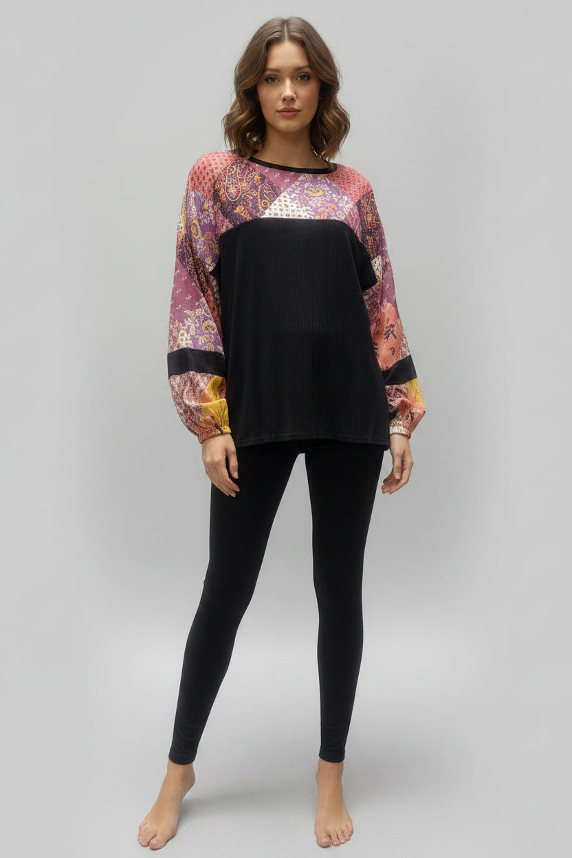 MOROCCAN PRINT SELF CONTRAST LONG SLEEVE T5352