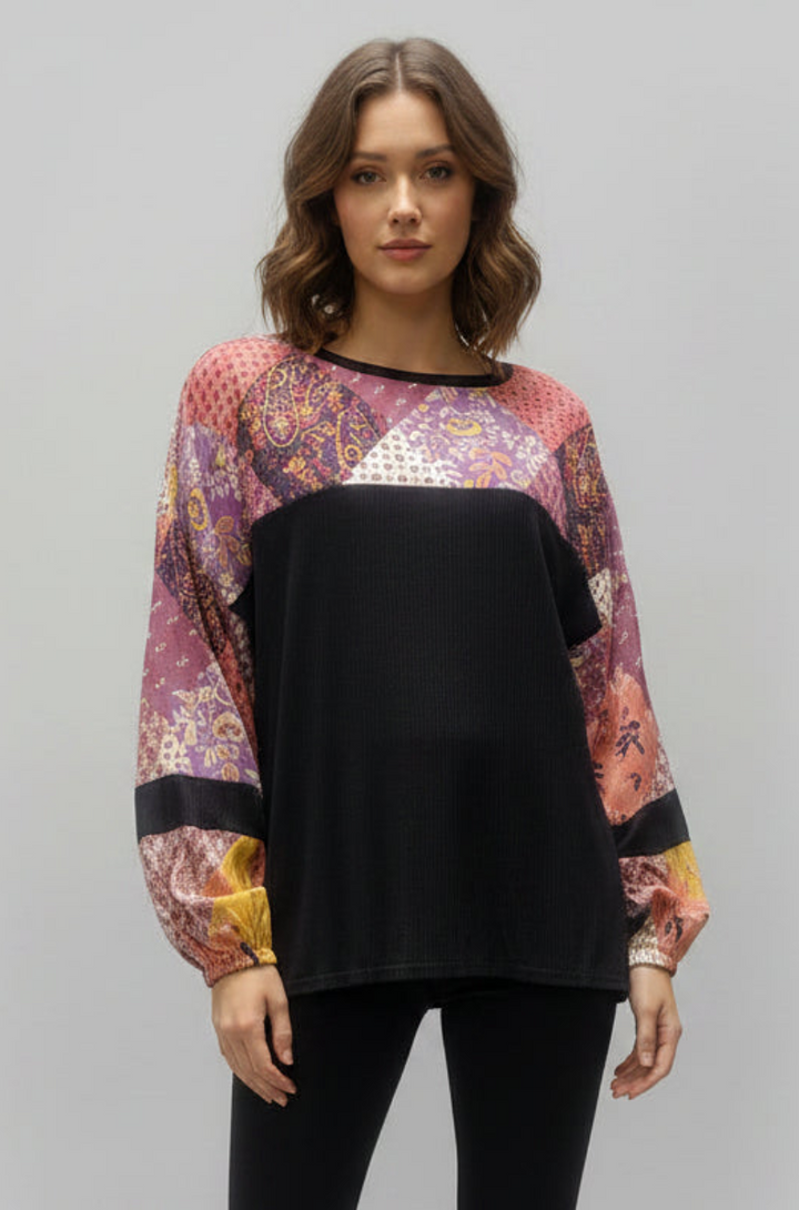 MOROCCAN PRINT SELF CONTRAST LONG SLEEVE T5352