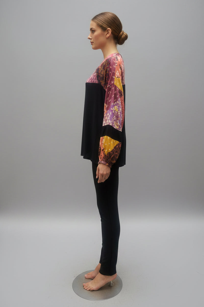 MOROCCAN PRINT SELF CONTRAST LONG SLEEVE T5352