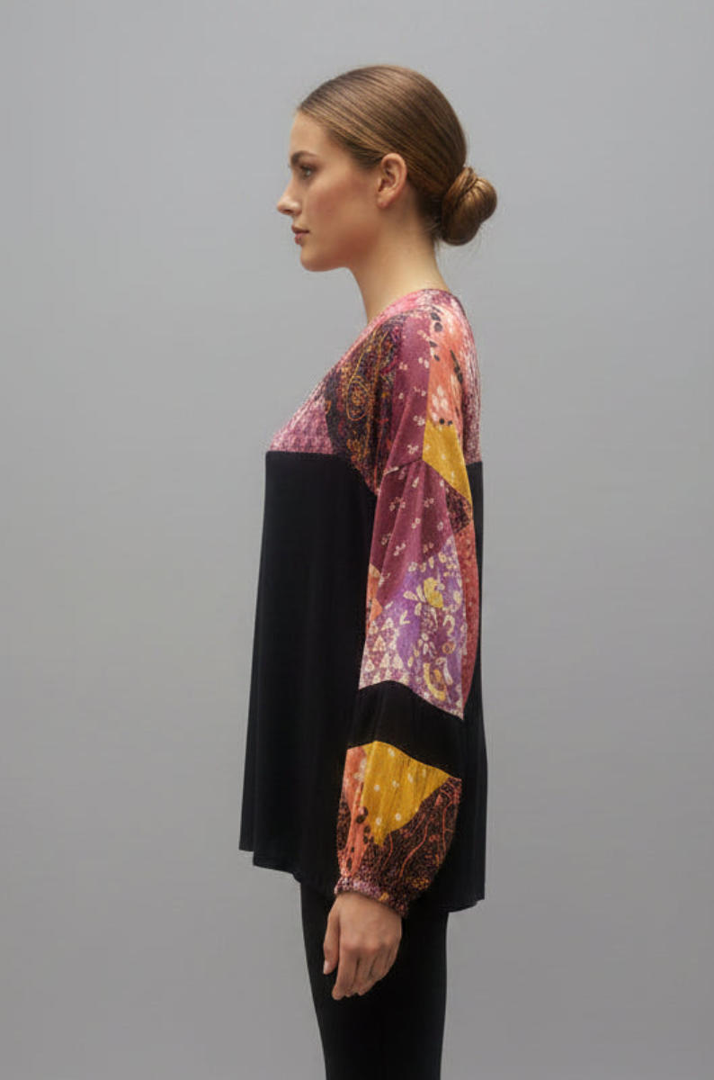MOROCCAN PRINT SELF CONTRAST LONG SLEEVE T5352