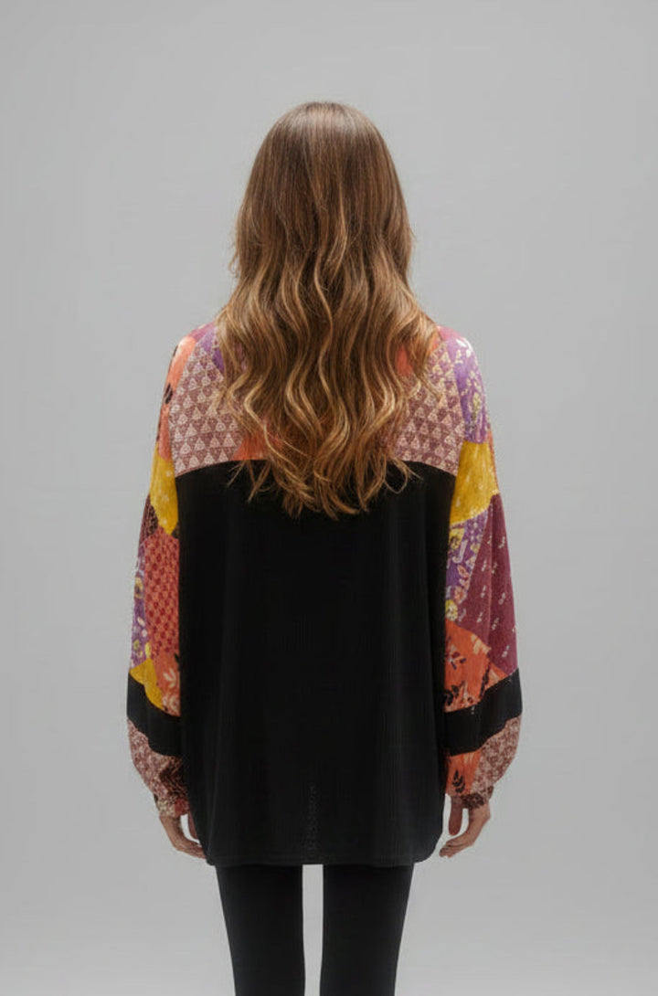 MOROCCAN PRINT SELF CONTRAST LONG SLEEVE T5352