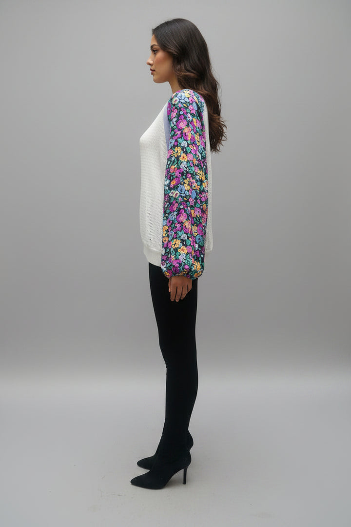 LONG SLEEVE CONTRST PRINT TOP*
