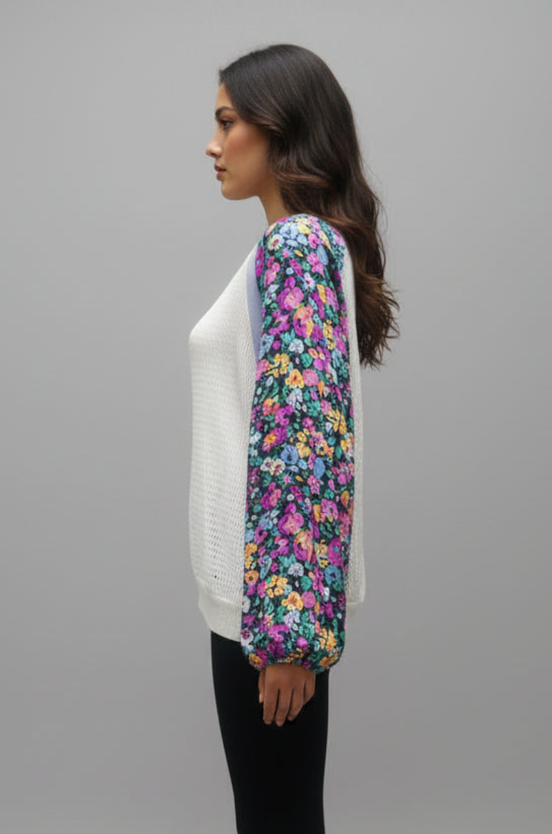 LONG SLEEVE CONTRST PRINT TOP*