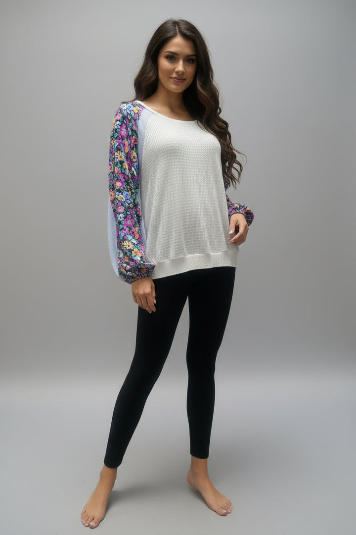 LONG SLEEVE CONTRST PRINT TOP*