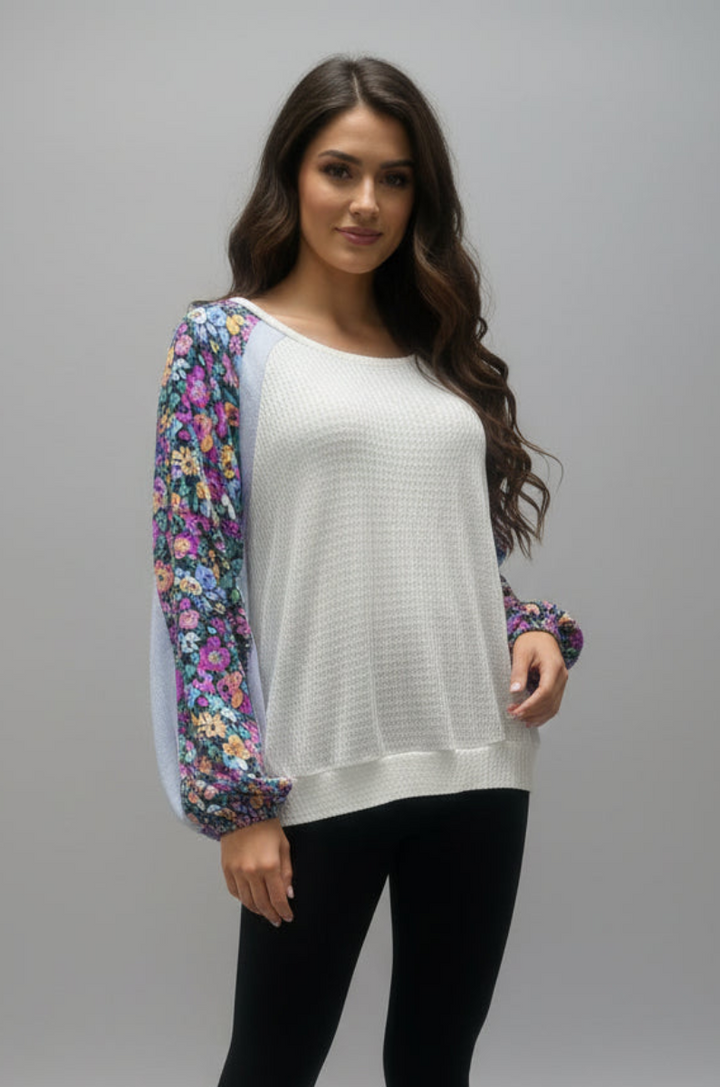 LONG SLEEVE CONTRST PRINT TOP*
