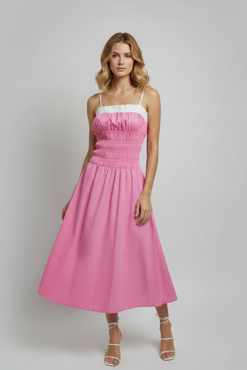 A LINE SOLID PINK STRIP TIE MAXI DRESS. D10334Y*