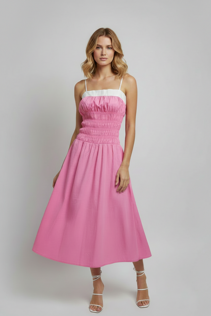 A LINE SOLID PINK STRIP TIE MAXI DRESS. D10334Y*