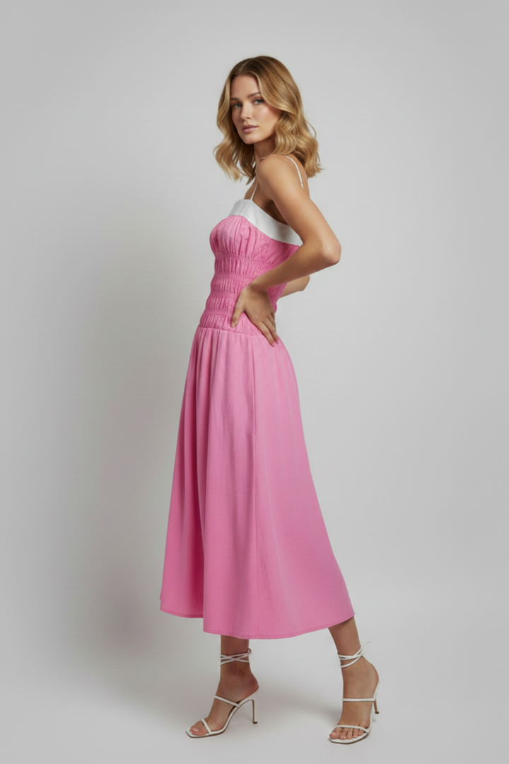 A LINE SOLID PINK STRIP TIE MAXI DRESS. D10334Y*