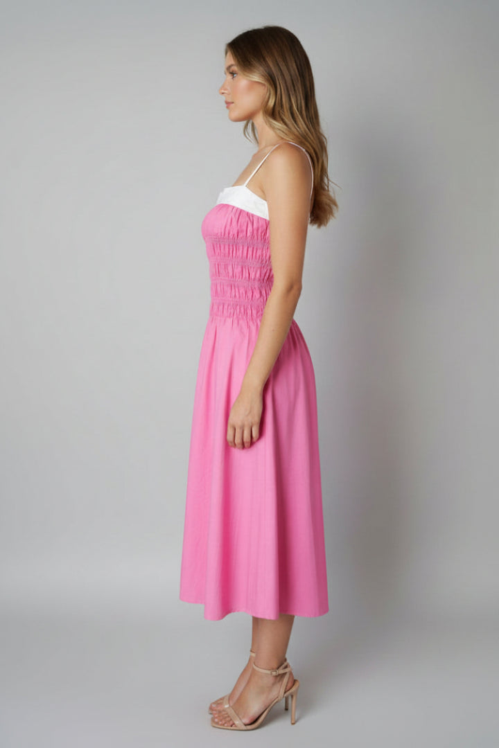 A LINE SOLID PINK STRIP TIE MAXI DRESS. D10334Y*