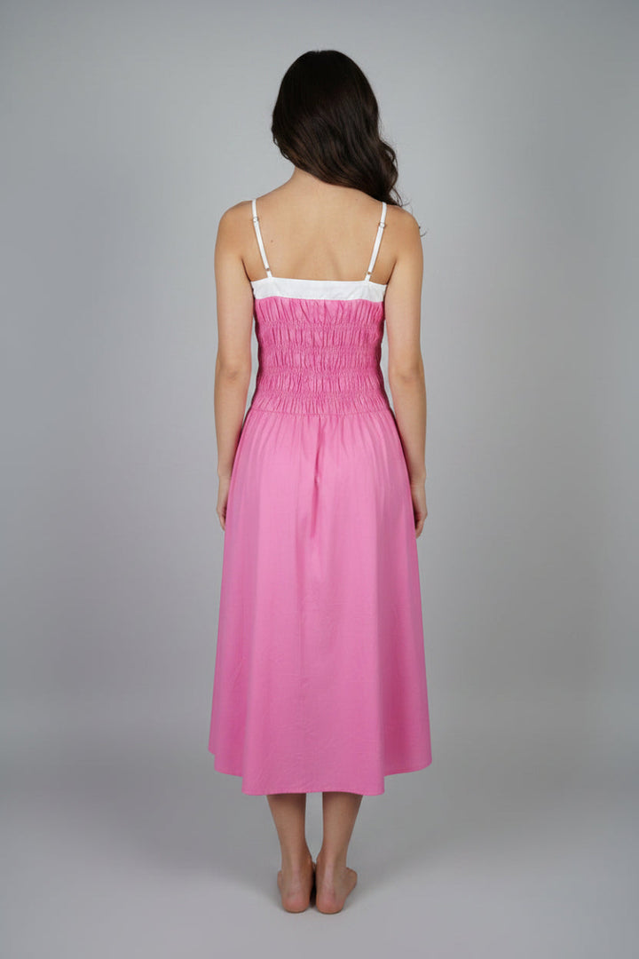 A LINE SOLID PINK STRIP TIE MAXI DRESS. D10334Y*