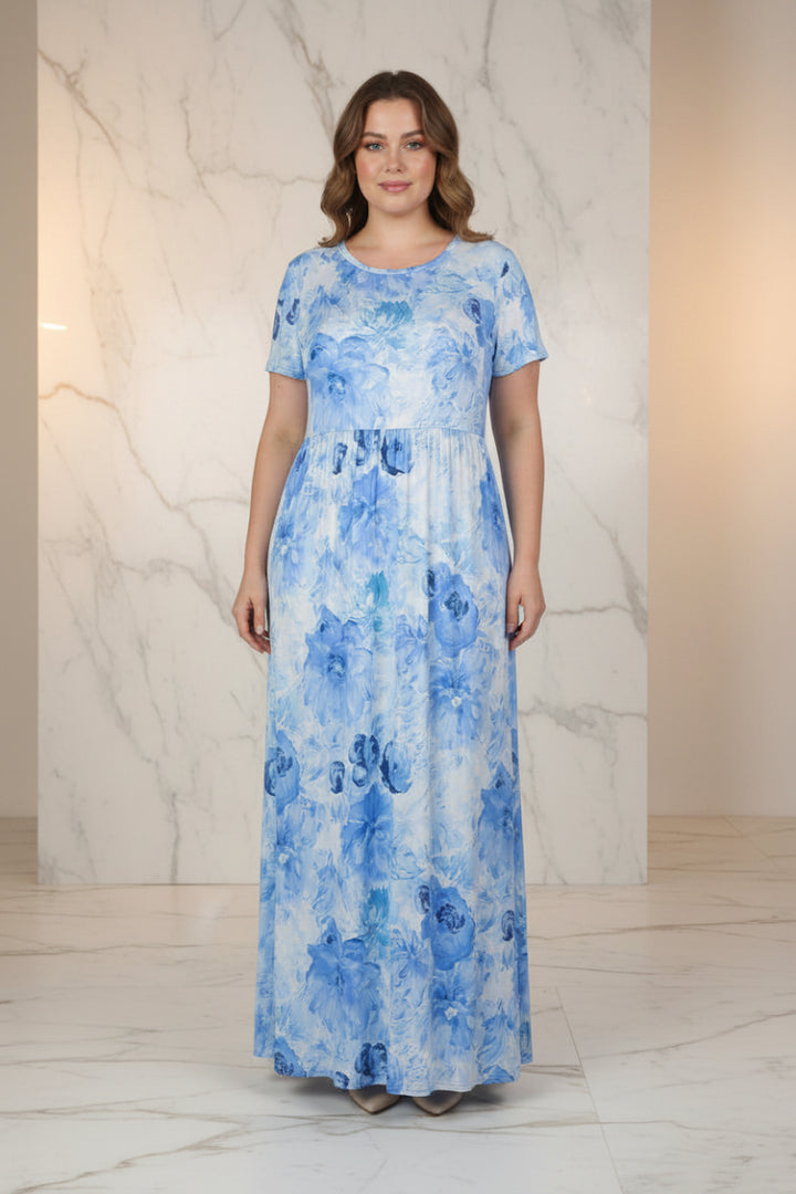 PLUS SIZE A-LINE TIE-DYE MAXI DRESS-VL3773X